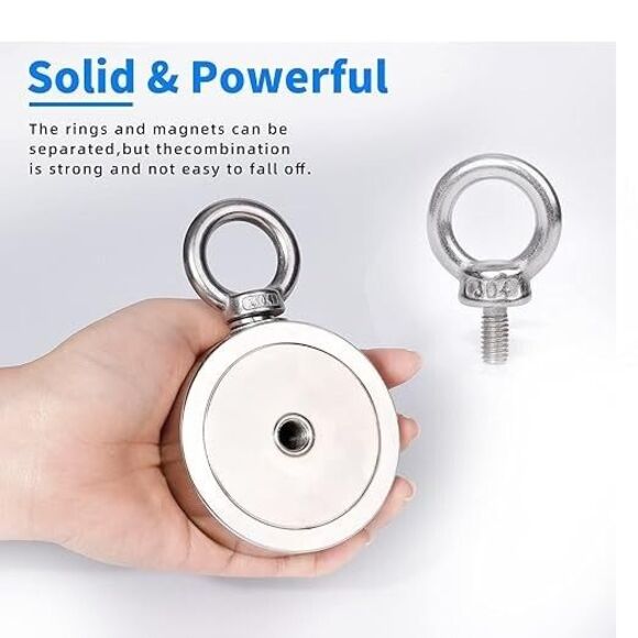 Double Sided Fishing Magnets Kit, Strong 1300Lbs Pulling 2.95" Fishing Magnet - Picture 3 of 5